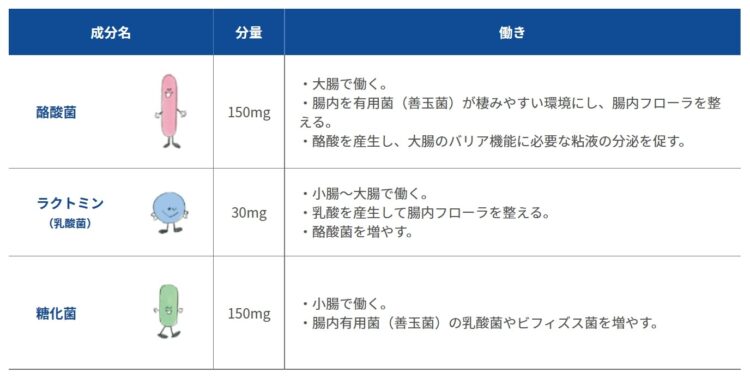 ビオスリーの乳酸菌、糖化菌、酪酸菌の成分と効果